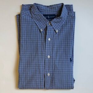 Ralph Lauren 100% Cotton Navy Plaid Button Down Shirt 17.5